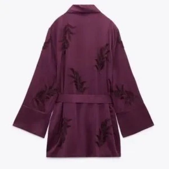 Women's Zara Embroidered Beaded Open Kimono With Matching Tied Belt Size XL - Picture 3 of 7